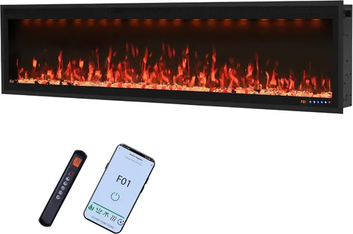 Miniatura 14 de Valuxhome Inserto de chimenea eléctrica empotrada de 40 pulgadas y montado en la pared con aplicación, toque de pantalla y control remoto, 13