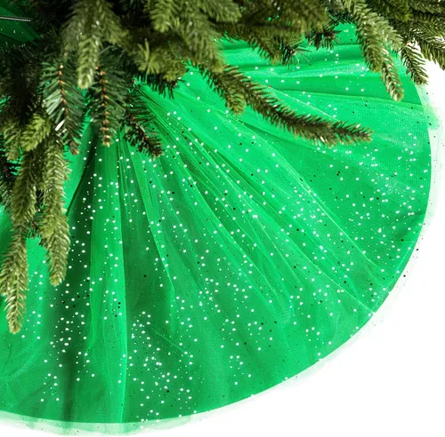 Miniatura 7 de Skylety Falda de árbol de 36 pulgadas para el día de San Valentín, falda redonda de tul con volantes y lentejuelas de doble capa para Año Nuevo, Rosa