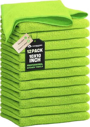 Paños de cocina de 12 unidades, 10 x 10 pulgadas, paños de cocina absorbentes de terciopelo coral, paños de cocina reutilizables suaves sin pelusa