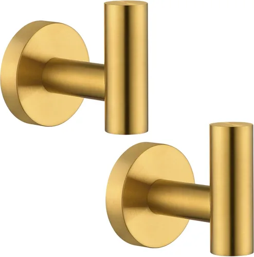 Miniatura 16 de Gancho de Toalla Angle Simple 2 Piezas, Oro y Negro, Soporte de Acero Inoxidable para Baño y Bata, Cuchillo Redondo para Toalla de Mano, Montado