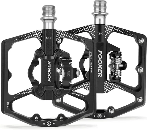 Miniatura 10 de FOOKER Pedales de bicicleta de montaña MTB, doble función plana y pedal, 3 rodamientos sellados plataforma plana compatible con pedal sin clip Rojo