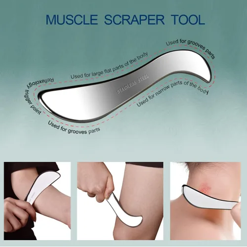 Miniatura 5 de BYYDDIY Juego de herramientas de raspador muscular de acero inoxidable 2 en 1 Gua Sha raspador de masaje