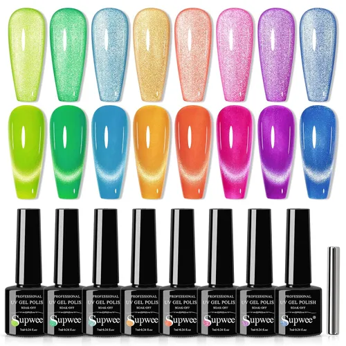 Miniatura 14 de Juego de esmalte de uñas magnético de ojo de gato, 12 colores, esmalte de uñas de ojo de gato 9D, brillo holográfico, esmalte de gel magnético, Gel