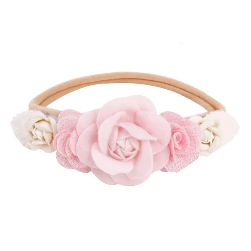 Miniatura 3 de Diademas de flores de nailon para bebé niña, con moños de flores, accesorios elásticos para el cabello, corona, envolturas florales hechas a mano