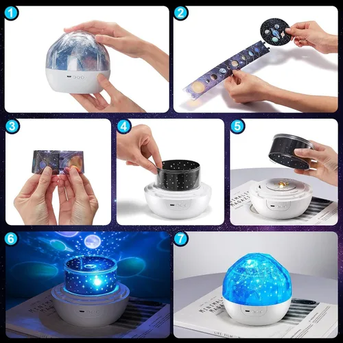 Miniatura 8 de Sistema solar para niños, proyector de luz nocturna, rotación de 360°+5 películas, proyector espacial planeta para dormitorio, luz nocturna Blanco