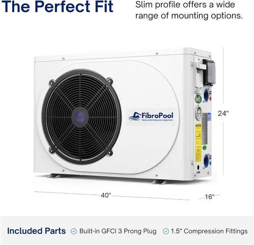 Miniatura 3 de FibroPool FH135 - Bomba de calor eléctrica para piscina de 35,000 BTU - Calentador de piscina sobre el suelo y enterrado de 120 V de hasta 7,500