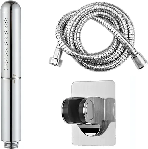 Cabezal de ducha de mano con manguera extra larga y soporte de pared cromado pulido… Cromo+manguera extra larga