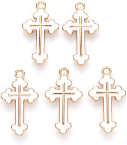 KitBeads 100 dijes de cruz blanca esmaltada, religión, Cristo Jesús, Crucifijo para hacer joyas, pulseras, collares, aretes, manualidades a granel