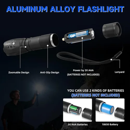 Miniatura 5 de Paquete de 8 linternas pequeñas potentes, 5 modos de linternas LED brillantes de alto lúmenes, mini linternas para el hogar, linterna