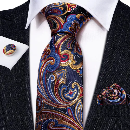 Miniatura 180 de Barry.Wang - Juego de corbata de seda para hombre, diseño de cachemira, pañuelo y gemelos de bolsillo