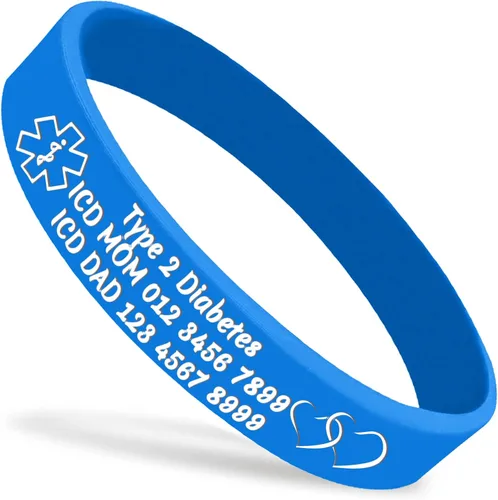 Miniatura 23 de Pulseras de silicona de alerta médica personalizadas, pulseras de identificación médica, pulseras de emergencia deportivas personalizadas para Blanco