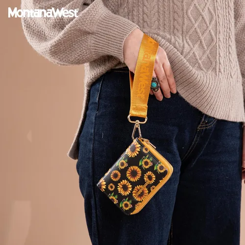 Miniatura 4 de Cartera de pulsera pequeña Montana West para mujer con forro de bloqueo RFID, ligera y fácil de llevar, Un negro, Pequeña