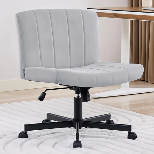 LukkDys Silla cruzada con ruedas, silla de escritorio de patas cruzadas anchas, cómoda silla de tocador de tela para el hogar, oficina, dormitorio,