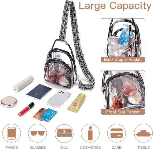 Miniatura 3 de Telena Riñonera transparente aprobada para estadios, bolsa cruzada para mujer, bolsa de cintura transparente con correa ajustable, 3-transparente