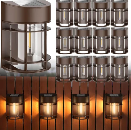 Miniatura 12 de Luces Solares de Valla, 8 Piezas de Luz de Cubierta Alimentadas por Energía Solar, Luces Solares Impermeables para Exteriores Decorativas