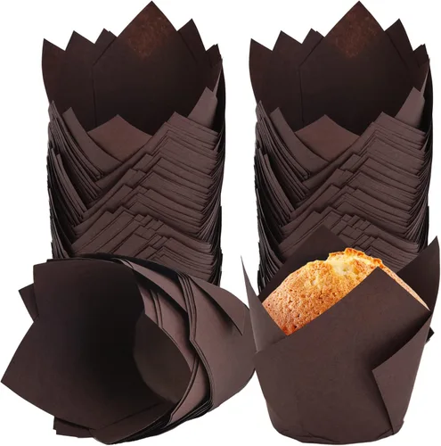 DC QZHMKJ PET 200 Piezas Forros de Cupcake Tulipán Soportes para Hornear Muffins Vasos Premium Envoltorios Forros de Navidad para Bodas, Cumpleaños,