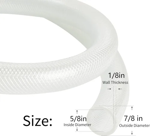 Miniatura 2 de Tubo de vinilo de plástico de manguera trenzada transparente de 5/8 pulgadas de diámetro interior x 7/8 pulgadas de diámetro exterior de 50 pies
