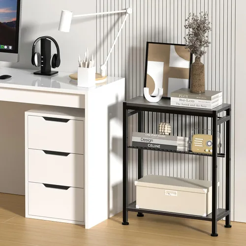 Miniatura 7 de Mesa auxiliar para espacios pequeños, mesa auxiliar estrecha con soporte para revistas, mesa auxiliar delgada de diseño 2 en 1, mesita de noche Gris