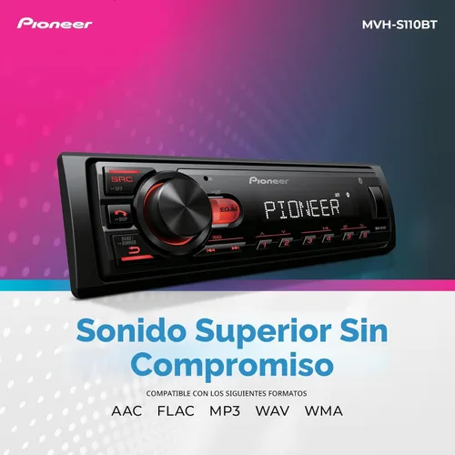Miniatura 6 de Pioneer MVH-S110BT Receptor de medios digitales 1-DIN estéreo para automóvil, Bluetooth, entrada USB, salida de 50 W x 4, radio AM/FM, compatible