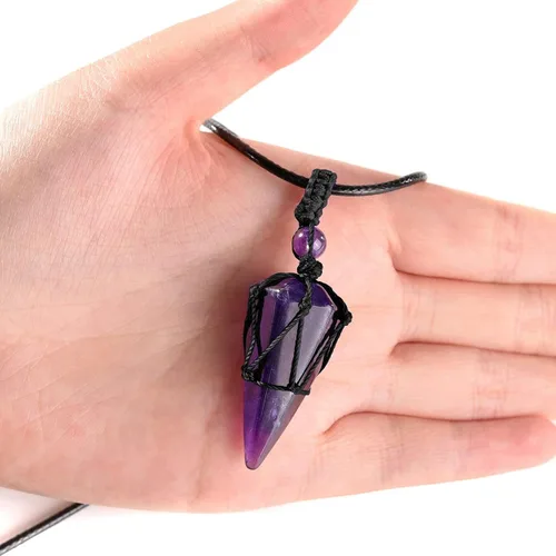 Miniatura 5 de Top Plaza - Collar ajustable con dije de piedra natural puntiaguda de sanación Reiki de 6 caras tipo péndulo joyería para mujeres y hombres