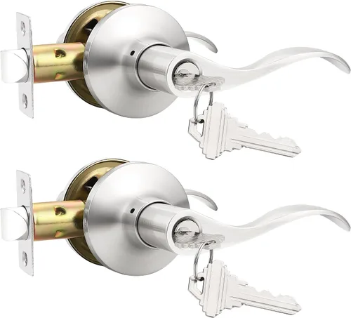 Miniatura 11 de GOBEKOR Paquete de 5 manijas de puerta de níquel cepillado, manijas de puerta interiores de privacidad para dormitorio, baño