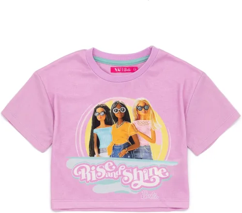 Miniatura 4 de Barbie Pijama corto para niñas, diseño de muñeca rosa con estampado de levantamiento y brillo, pantalones cortos elásticos para dormir