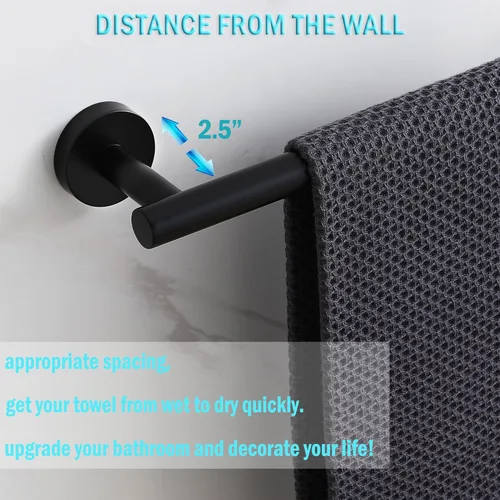 Miniatura 4 de SEIDO Toallero con 9.6 pulgadas de longitud utilizable, barra de toalla negra de acero inoxidable 304 para pared de baño, toalleros de una pieza