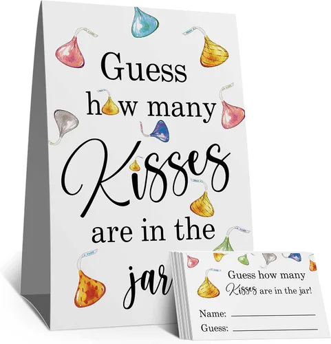 Guess How Many Kisses - Juego de baby shower, decoraciones doradas para baby shower, chocolate en acuarela, despedida de soltera, cumpleaños,