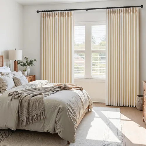 Miniatura 6 de 2 paneles de cortinas plisadas de lino beige de 84 pulgadas de largo, para dormitorio y sala de estar, cortina plisada con ganchos y pestaña trasera