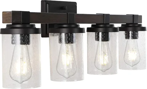 Miniatura 12 de JONATHAN Y Lámpara de tocador LED de bronce aceitado de 4.5 pulgadas, aplique rústico de granja, pantalla de vidrio sembrado transparente, lámpara