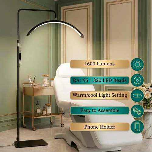 Miniatura 2 de Hi_friend Lámpara de media luna portátil de 23 pulgadas, luz de pestañas para esteticistas, lámpara LED de piso arqueada brillante para extensiones