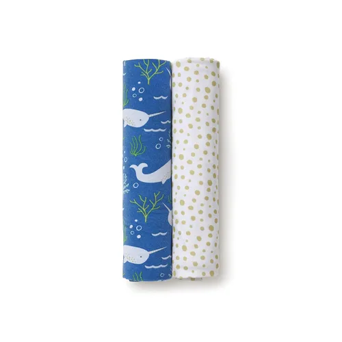 Miniatura 2 de BreathableBaby Paquete de 2 mantas y envolturas activas, narval y puntos dorados, tela ligera de alta calidad, 47 x 47 pulgadas, manta multiusos