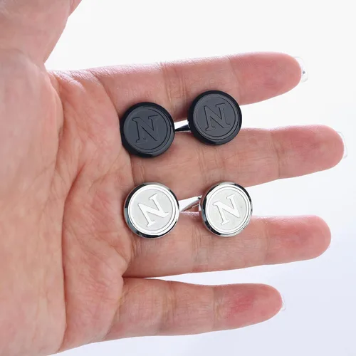 Miniatura 2 de ORAZIO Gemelos para hombre, con iniciales grabadas, color plateado, negro, juego de esmoquin de acero inoxidable, enlaces, letra del alfabeto A-Z