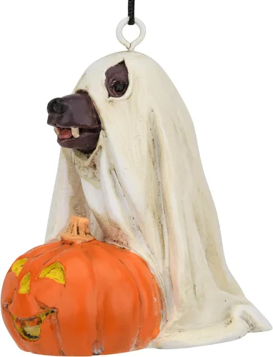 Miniatura 4 de Tree Buddees Lindo perro vestido como fantasma con calabaza adorno de Halloween