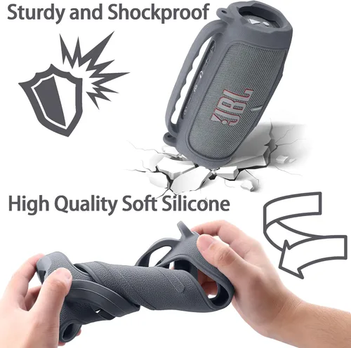 Miniatura 6 de Funda de silicona compatible con altavoz Bluetooth JBL Charge 5 portátil e impermeable (Cubierta de silicona gris)