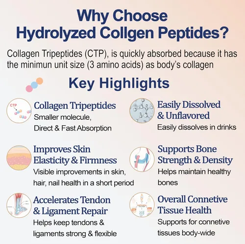 Miniatura 6 de Polvo de péptidos de colágeno múltiple - Tipo I, II, III, V, X - Péptidos de colágeno hidrolizados con vitamina C ácido hialurónico, apoya la piel