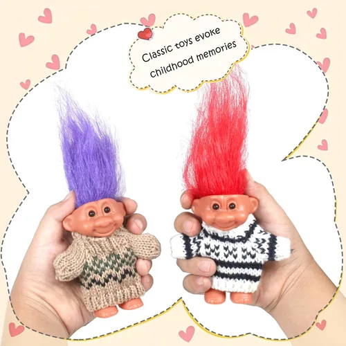Miniatura 2 de 2 PIEZAS Muñecos Retro Lucky Troll con Suéteres Tejidos a Mano - Coloridos, Adorables, Ideales para Colecciones, Proyectos Escolares, Manualidades