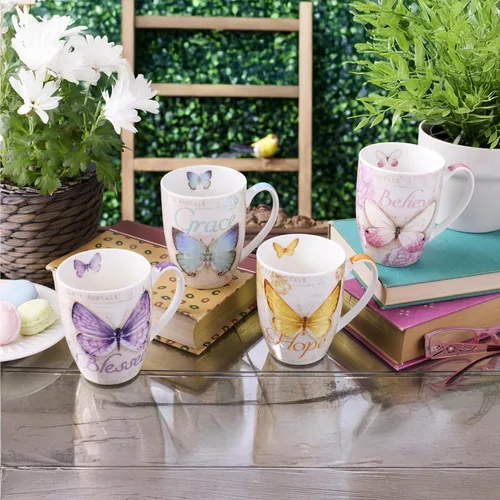 Miniatura 6 de Juego de tazas de cerámica Christian Art Gifts - Mariposas (juego de 4)