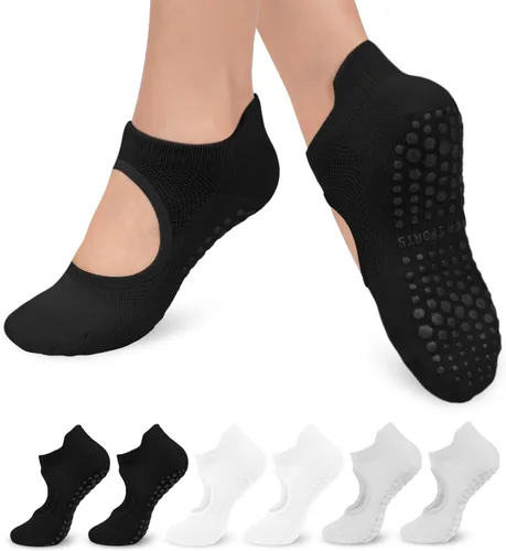 6 pares de calcetines de agarre de pilates para mujer, calcetines atléticos antideslizantes para yoga, barre, ballet, descalzo, entrenamiento,
