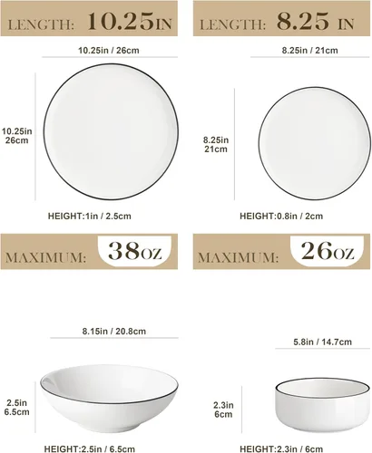 Miniatura 2 de MALACASA Juego de platos y cuencos, juego de vajilla de porcelana moderna de 24 piezas para 6 personas, vajilla de cerámica blanca para cocina