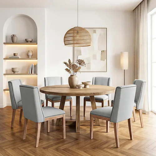 Miniatura 21 de MALOL Juego de 2 sillas de comedor, sillas laterales de cocina tapizadas de tela con patas de madera para uso en cocina y restaurante, color beige