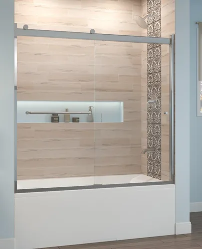 Basco Shower Door RTLA05B6057CLSV Rotolo Puerta corredera para bañera de 56-60 pulgadas de ancho x 57 pulgadas de alto, cromo, 1/4 pulgadas de