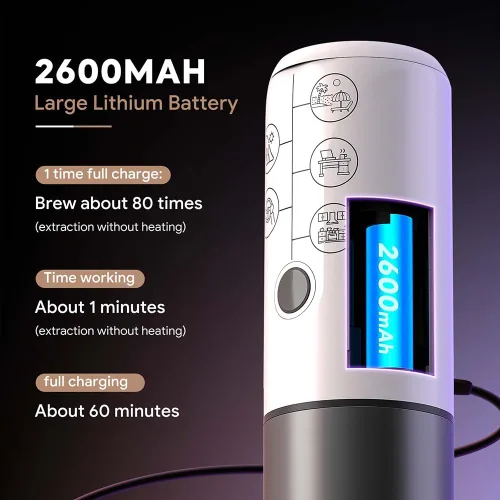 Miniatura 6 de Máquina de café espresso portátil 3 en 1 sin función de calefacción, cafetera eléctrica de carga tipo C, mini cafetera de 17 bar para N Negro
