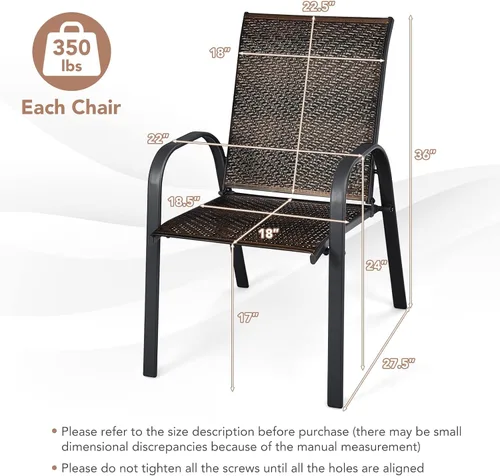Miniatura 3 de Tangkula Juego de 6 sillas de comedor apilables de mimbre para patio, sillas de comedor de ratán de polietileno para exteriores con marco de metal