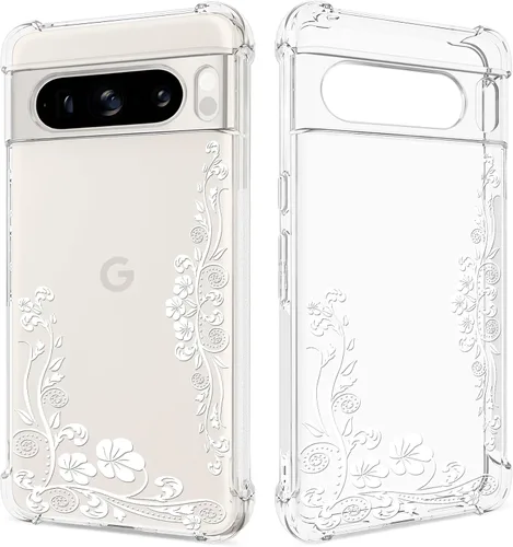 Miniatura 12 de Funda transparente floral para Pixel 8 Pro para mujeres/niñas, bonita funda de teléfono para Google Pixel 8 Pro, diseño de flores, delgada, suave
