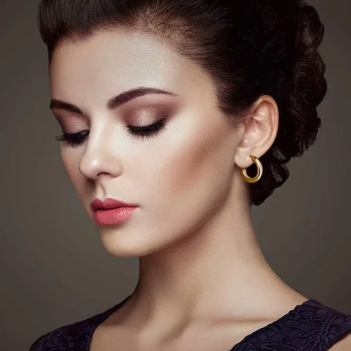 Miniatura 4 de Aretes de aro para mujer chapados en oro de 14 quilates ligeros y gruesos abiertos de acero inoxidable quirúrgico 316L con postes gruesos dorados