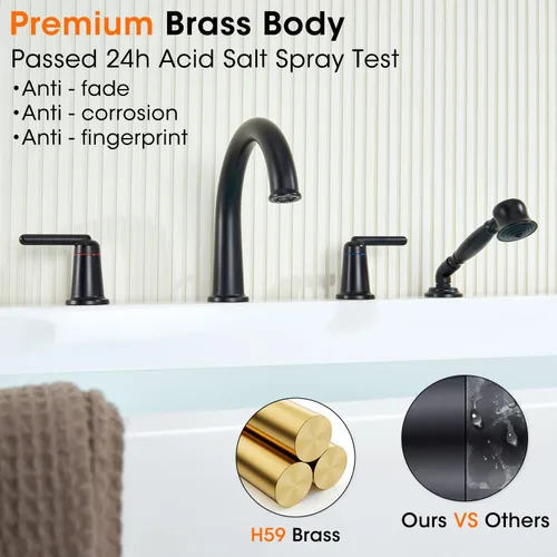 Miniatura 9 de WT-9808BK WT-9808BK - Kit de ajuste para grifo de bañera con ducha de mano y válvula de montaje en cubierta de 4 agujeros de alto flujo clásico