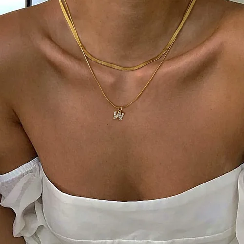 Miniatura 3 de Pequeños collares con inicial de oro para mujer, chapado en oro de 14 quilates, collar con dije de letra de circonita cúbica, collar personalizado