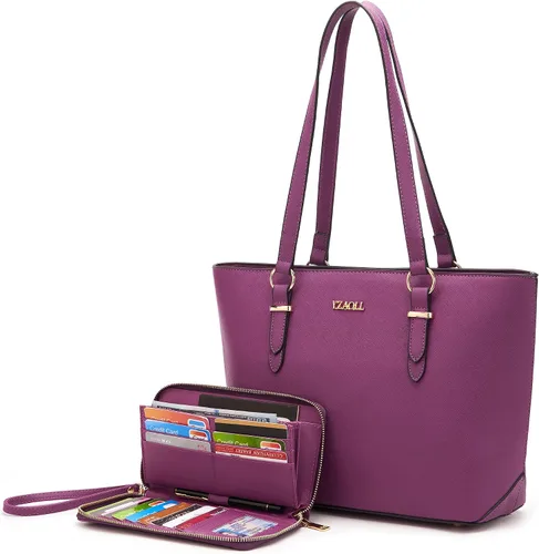 Miniatura 24 de YZAOLL Bolsos para mujer de cuero sintético, medianos y grandes, bolso de hombro, cartera, juego de bolso de mano y billetera