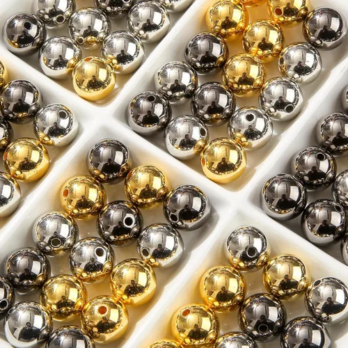 Miniatura 5 de cuentas de acrílico de 16 mm en color dorado y plateado de 100 unidades, cuentas de chicle para bolígrafo, para hacer pulseras, diademas, collares